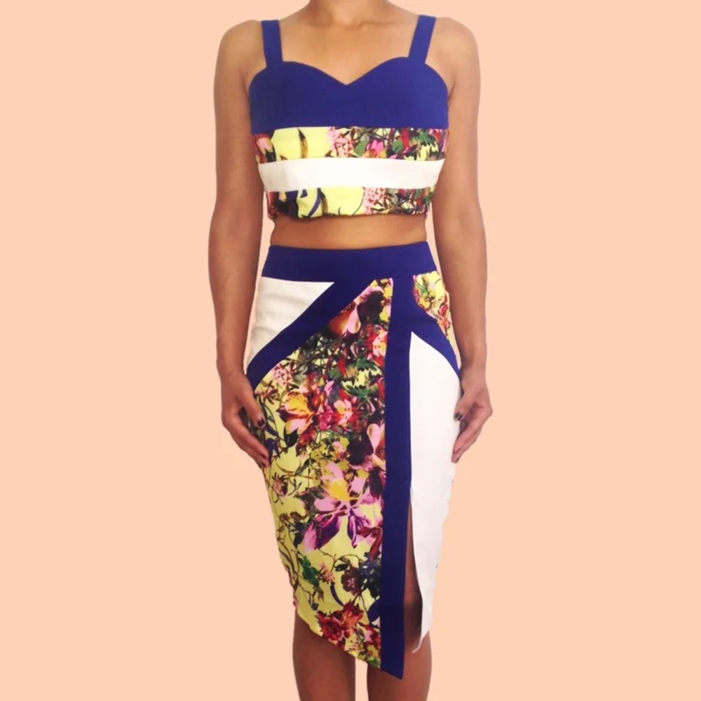 Blue Color Block Crop Top